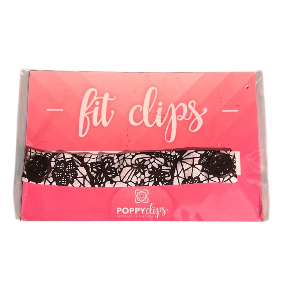 Black & White Floral with Black Buttons FitClips by PoppyClips